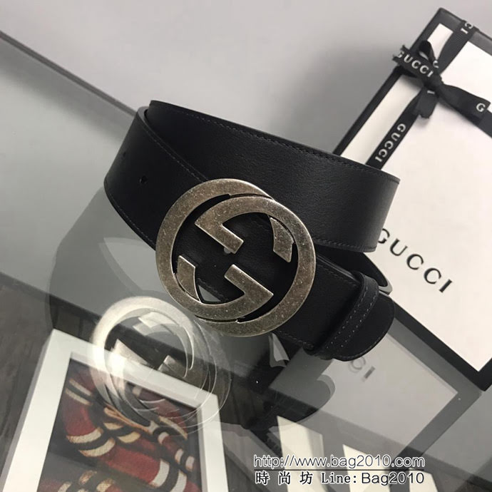 GUCCI古馳 官方經典款 正品規格 原單品質 對版定制皮料 復古烤漆雙G亞黑扣 男士皮帶  xfp1085